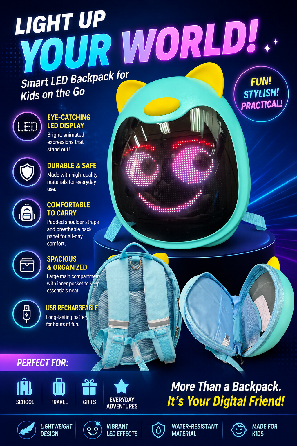Cute LED Cat Backpack 😺✨