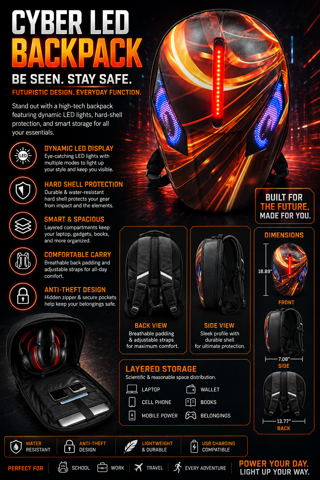 Cyber LED Mask Backpack