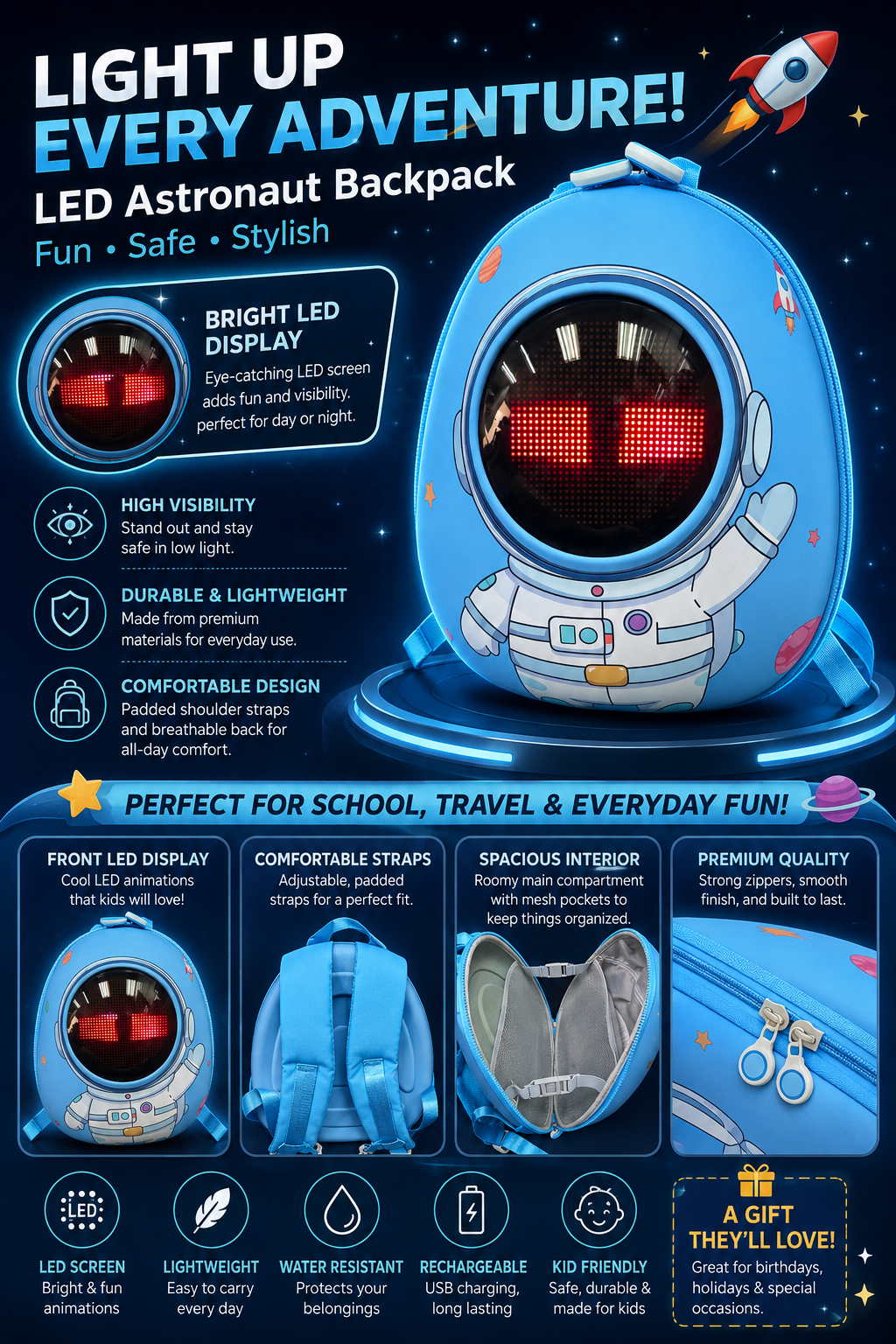 Astronaut LED Backpack 🚀✨